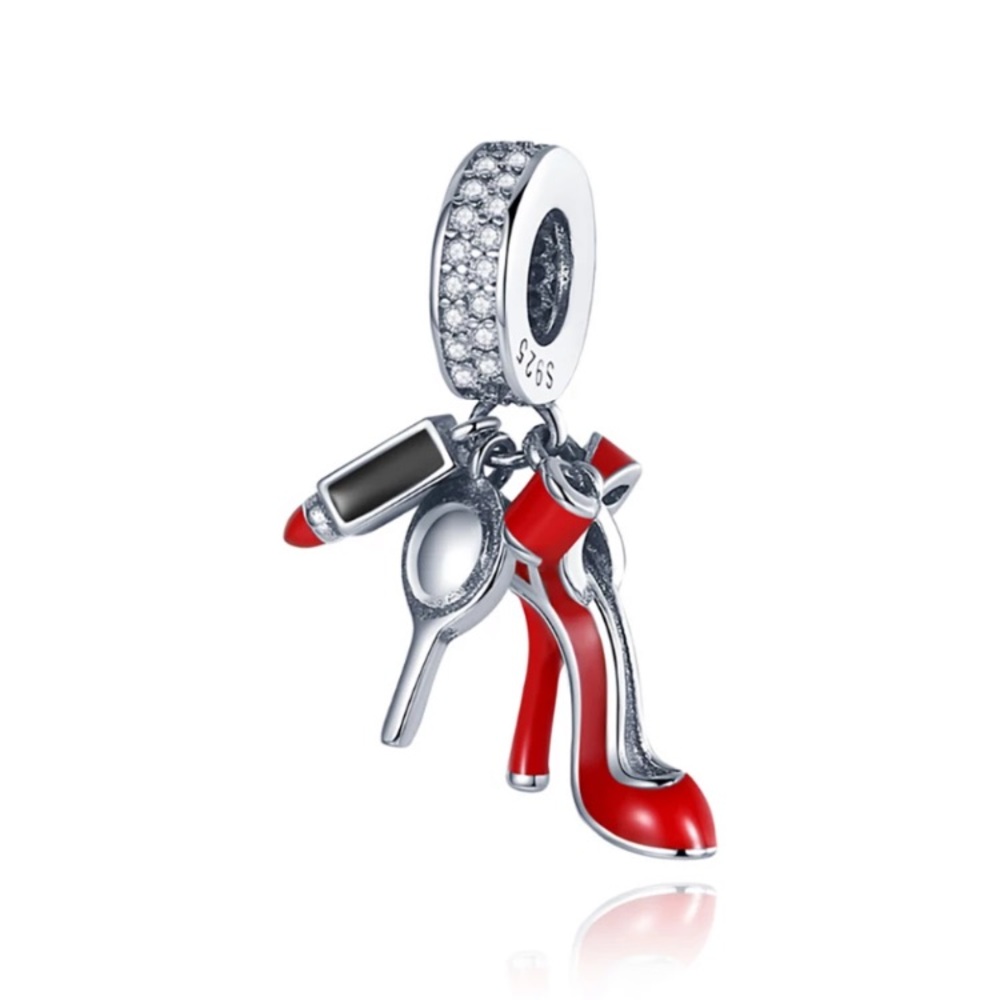NEW Sterling Silver Red Heels,LipstickMirror Charm
